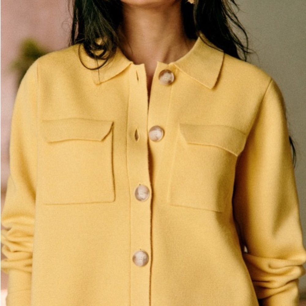 Sézane Betty Yellow Button-Front Pocket Cardigan